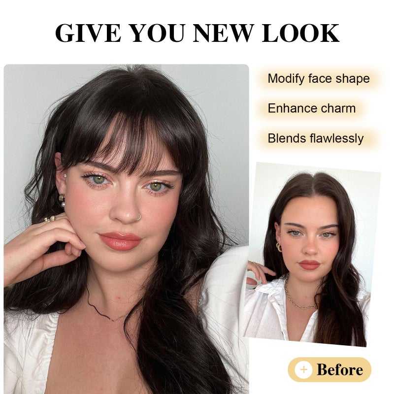 BOGSEA مشبك في غرة شعر حقيقية بشرية مشبك شعر مع قطع شعر للنساء غرة طبيعية لمظهر شعر ممتد للاستخدام اليومي (غرة رقيقة، (بني أسود)) - Image 2